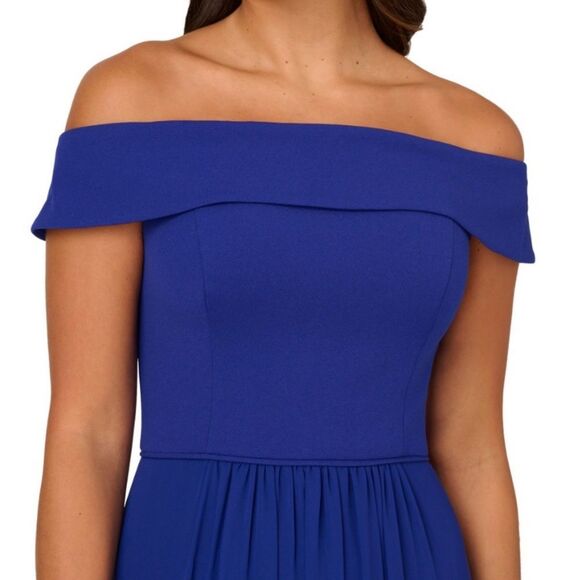 Arianna Papell Blue off shoulder Crepe Chiffon Gown Size 6 - Picture 2 of 6
